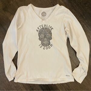 Life is good Womens XS v neck long sleeve graphic tee top